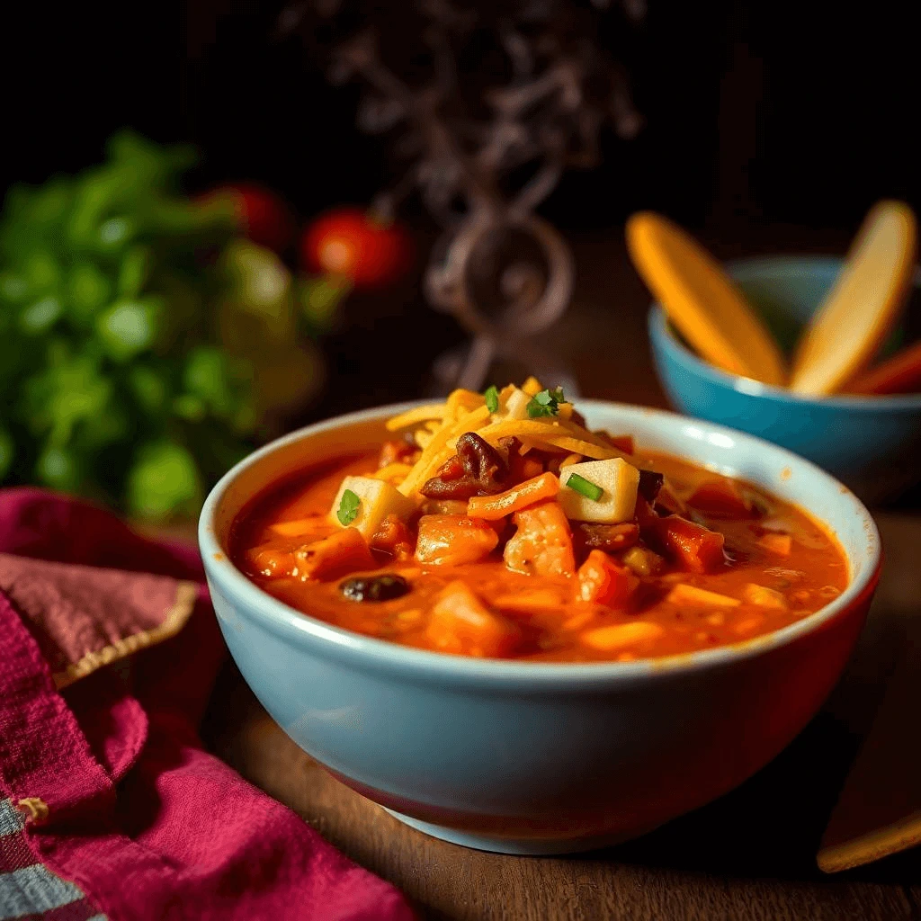 Taco Soup Frios served with toppings in a rustic bowl