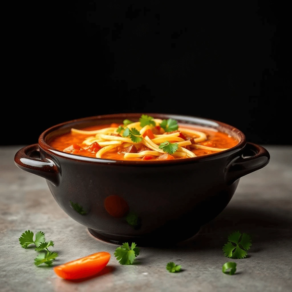 Bowl of Taco Soup Frios with toppings like sour cream, cheese, and tortilla chips.