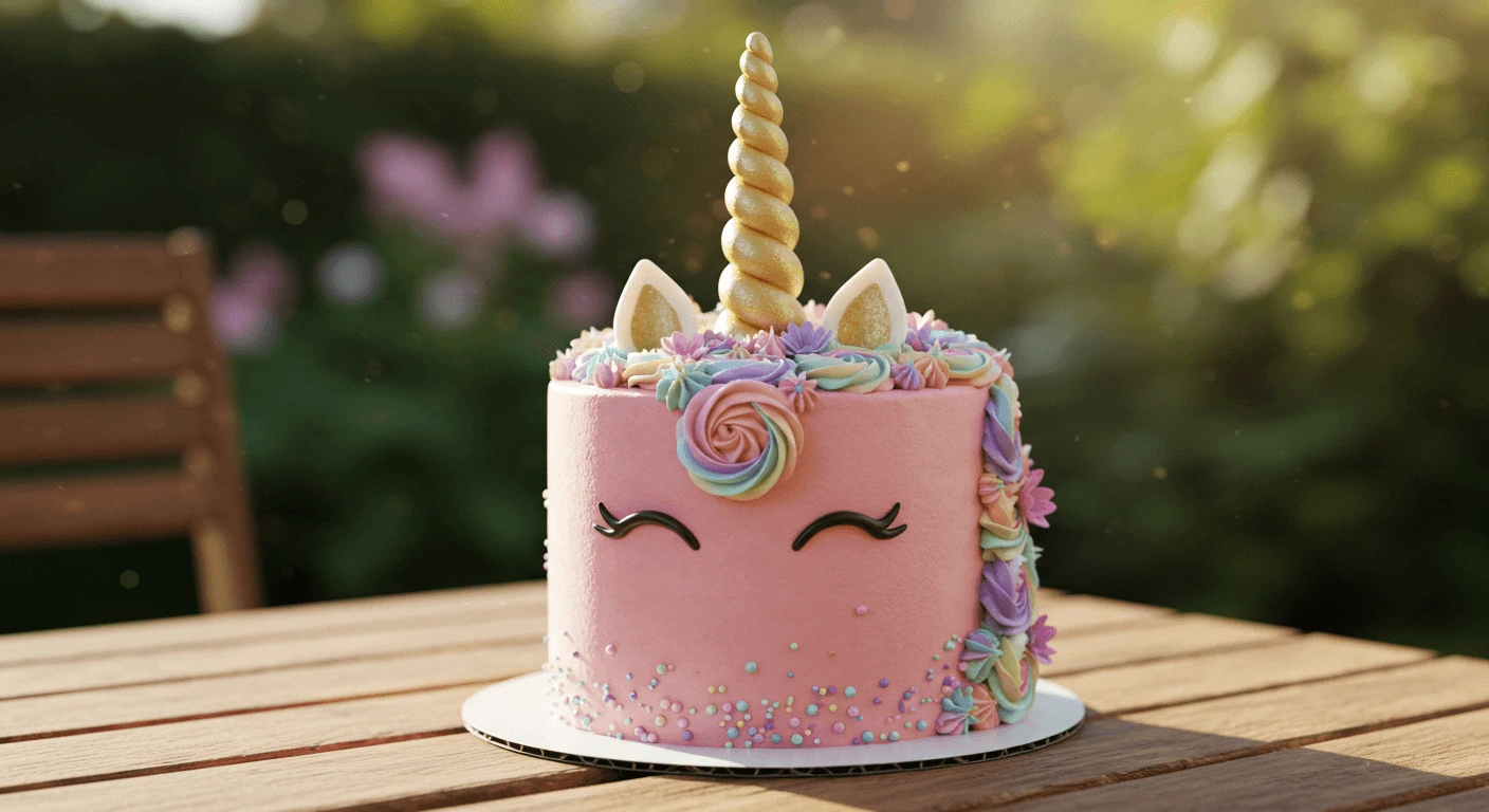 Colorful Unicorn Cake with Rainbow Layers and Whimsical Decorations