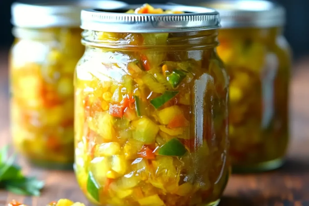 Fresh core ingredients for making Chow Chow relish, including green tomatoes, cabbage, onions, peppers, and spices.