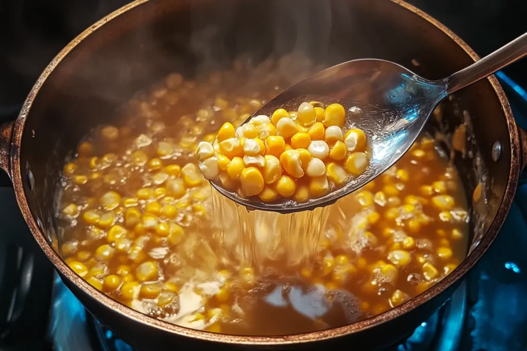 Fresh corn soaking in water before cooking