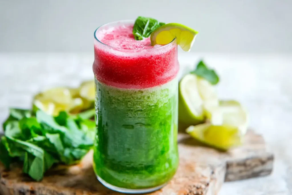 A glass of cortisol reducing cocktail with natural ingredients like adaptogens, herbs, and magnesium, promoting stress relief."