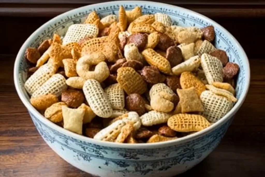 Key Ingredients in Chex Mix Seasoning: A Savory Flavor Blend. Key ingredients for Chex Mix seasoning: Worcestershire sauce, garlic powder, onion powder, butter, and various spices.