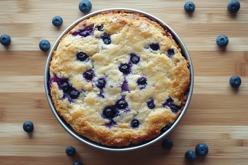 Fresh baked blueberry dump cake recipe.