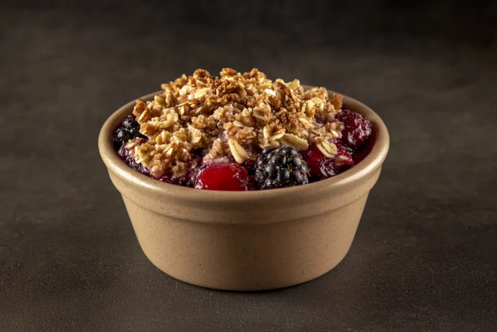 Berry crumble with golden brown topping