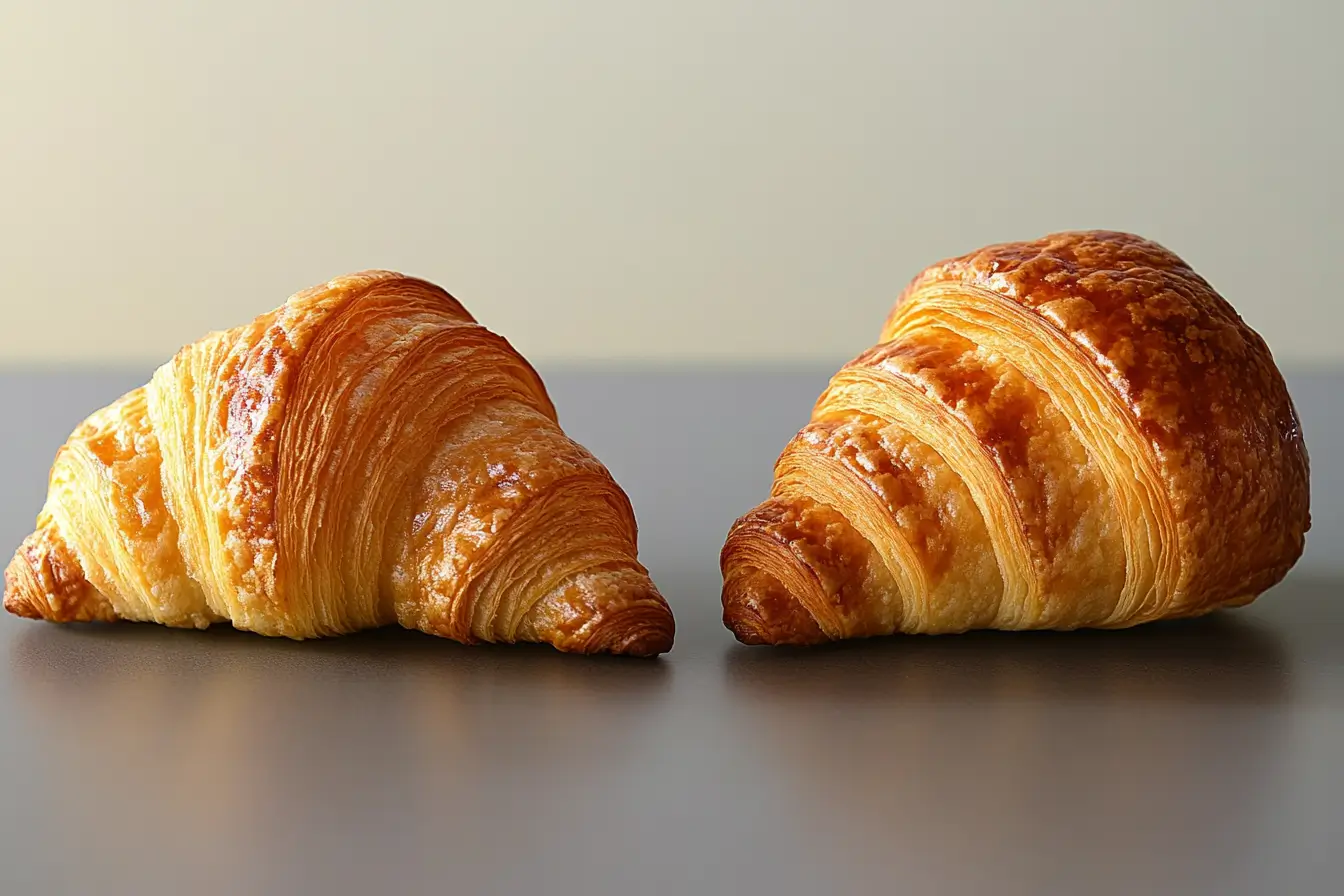 Contrasting textures showing What is the difference between croissants and gipfeli.