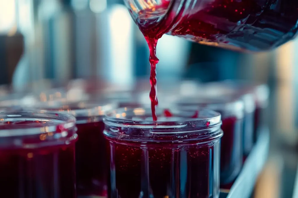 Filling jars with jam for Sure Jell recipes