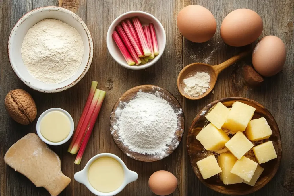 Ingredients for rhubarb cake recipe