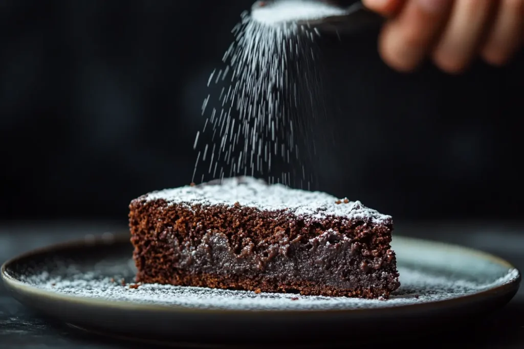 brownie cake with powdered sugar