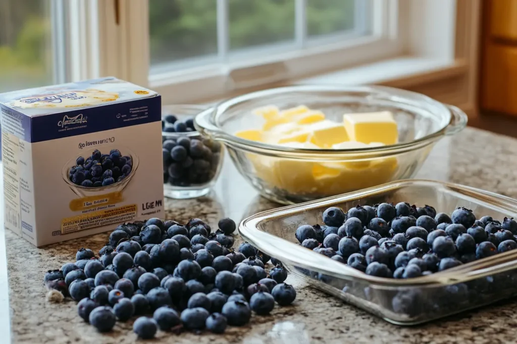 Ingredients for blueberry dump cake recipe.