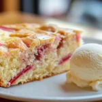 Rhubarb cake with ice cream