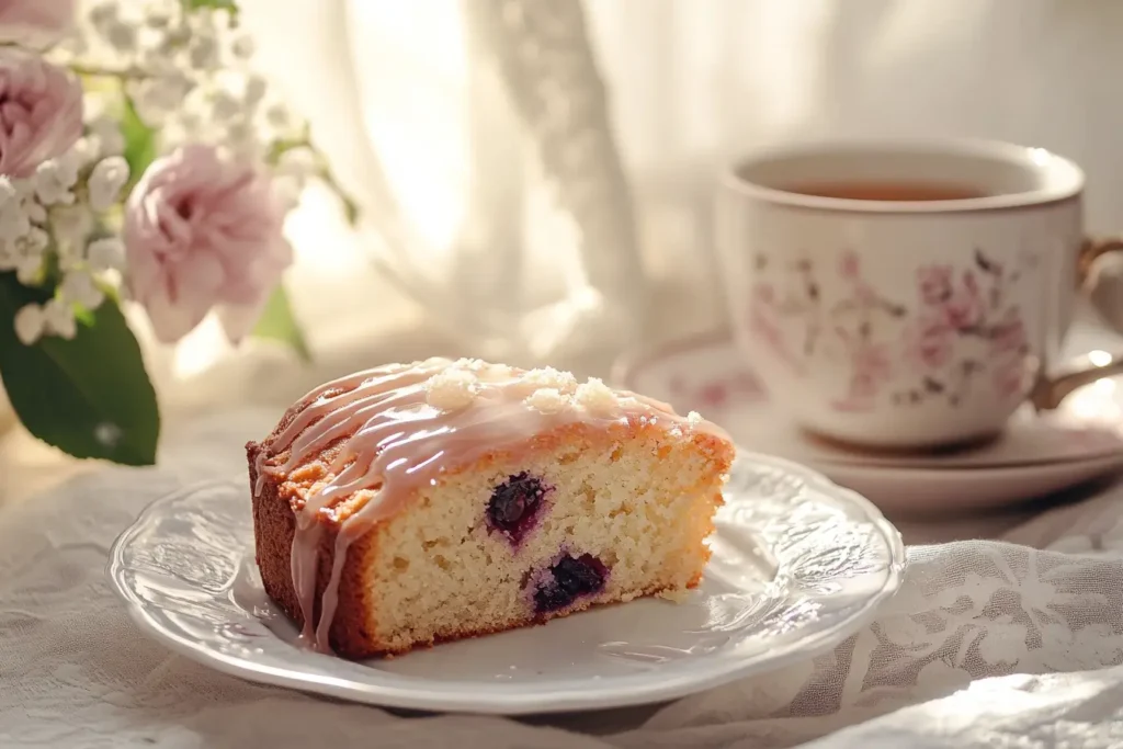 A slice of a delicious plum cake recipe with glaze