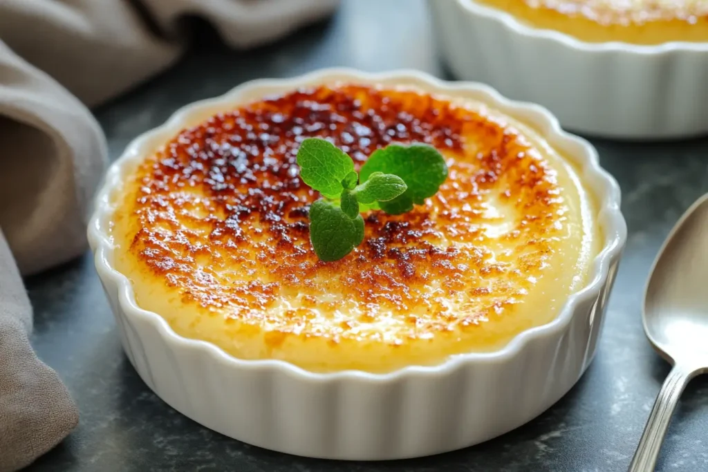 Crème brûlée and custard side-by-side with nutritional facts comparison