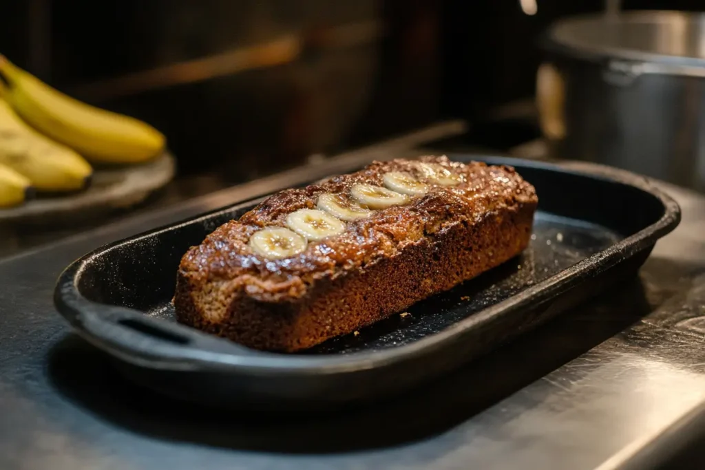 Two ripe bananas on a wooden kitchen counter, ready to be used for banana bread.