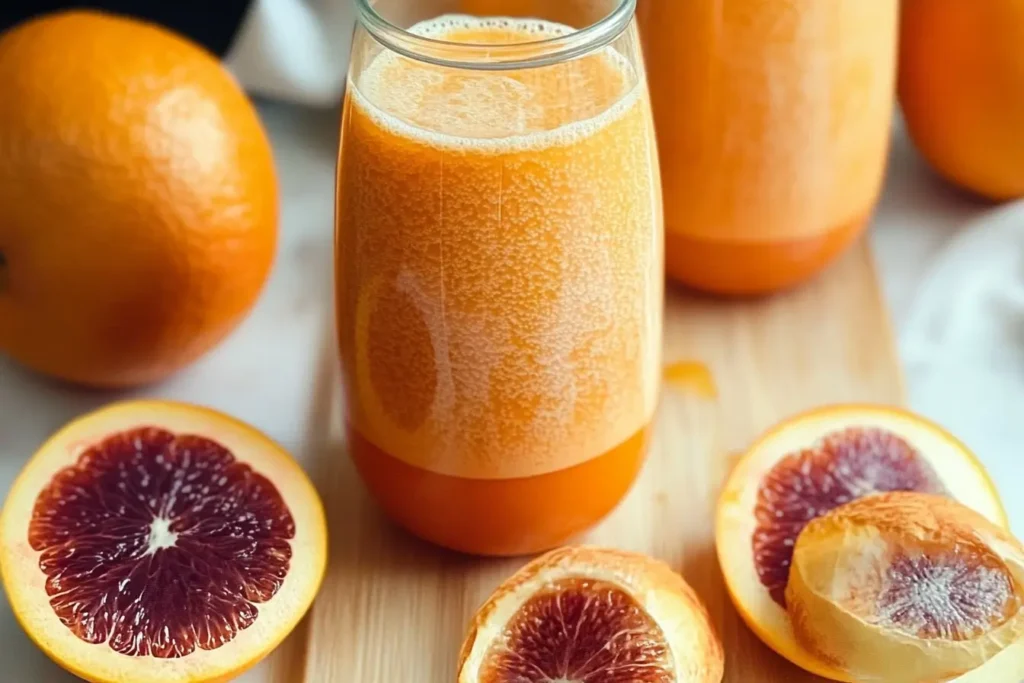 Fresh homemade juices made from fruits and vegetables using a juicer.