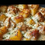 Slow cooker garlic parmesan chicken with potatoes in creamy garlic sauce