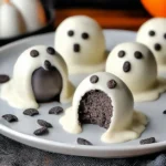 Ghost-shaped OREO ball truffles covered in white chocolate with candy eyes
