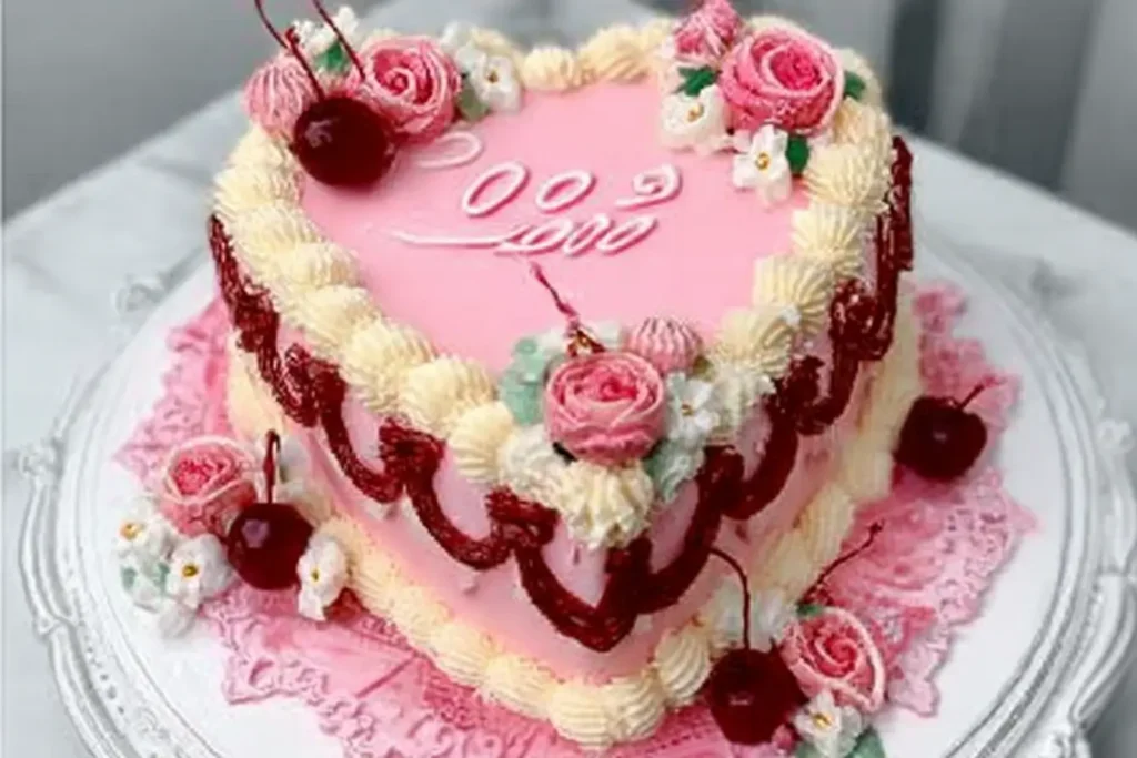 Vintage Heart Cake with delicate frosting and decorative heart-shaped design