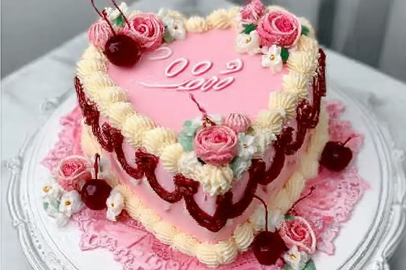 Vintage Heart Cake with delicate frosting and decorative heart-shaped design