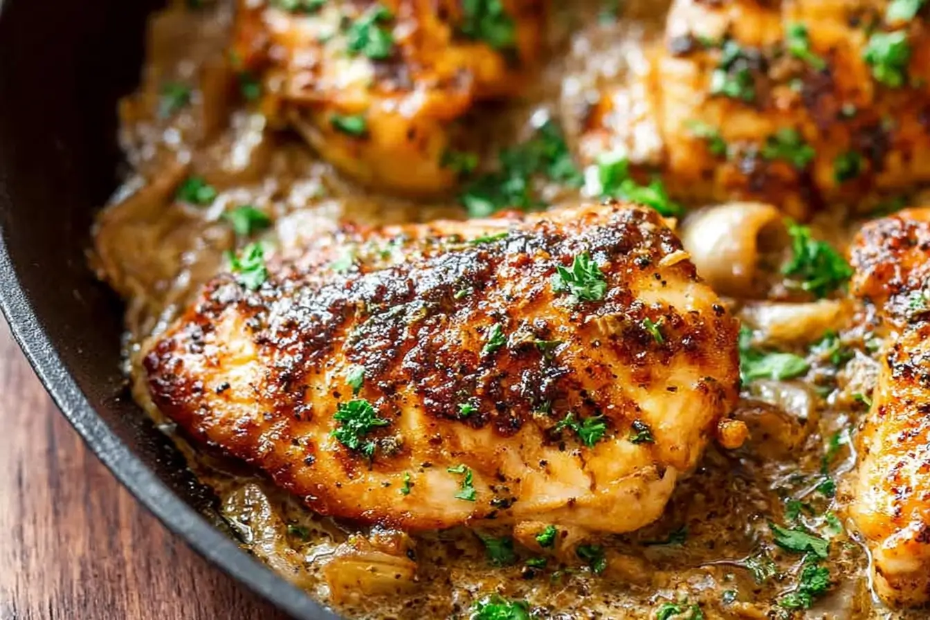 Keto chicken dish served with vegetables and creamy garlic sauce