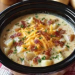 Slow cooker garlic parmesan chicken with potatoes in creamy garlic sauce